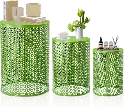 Juego de 3 mesas anidadoras de exterior, mesa auxiliar moderna con marco de metal de alta resistencia Foto 1 de 4