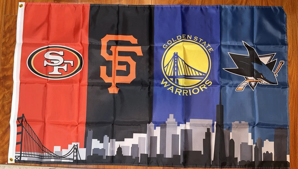 Bandera de los equipos deportivos de San Francisco 49ers Gigantes tiburones guerreros 3 X 5 pies Foto 1 de 1