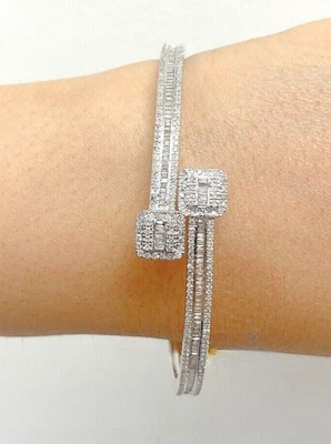 Браслет-манжета с натуральными бриллиантами багет 1,60 карата золото 10 карат - Изображение 1 из 4