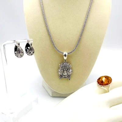 Bali Legacy Plata Esterlina Barong Colgante Collar Pendiente Ámbar Anillo Pagano Nuevo con Etiquetas Foto 1 de 4