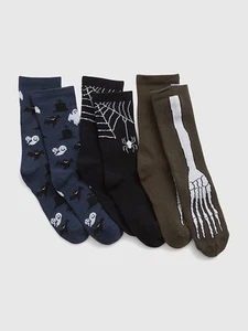 Gap Boys Crew Socks 3 Pairs Large Shoe Size 3-4 Halloween Ghost Skeleton Spider - Picture 1 of 6