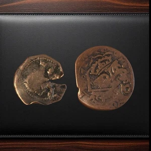 2pc Spanish Colonial Copper Cob Coins · 16th–17th C. Pirate Era Maravedí Cuartos - Picture 1 of 2