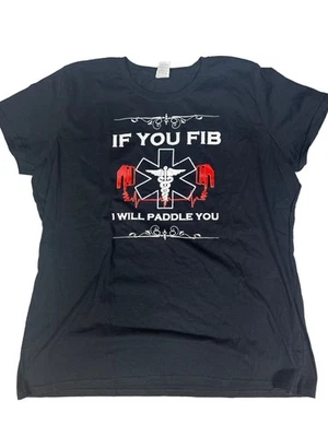Camiseta de enfermera divertida Fruit of the Loom 3XL negra If You Fib I Will Paddle para mujer Foto 1 de 4