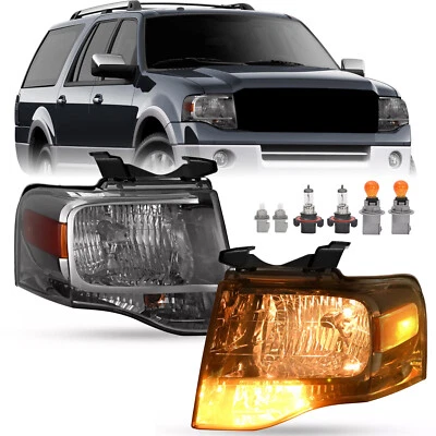 Pair For Ford Expedition 2007-2014 Amber Corner Headlights With Bulbs Smoked - Image 1 of 4