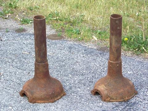 Pair 2 Antique Cast Iron Machine Base Stands Steampunk Industrial Table Pedestal Cover