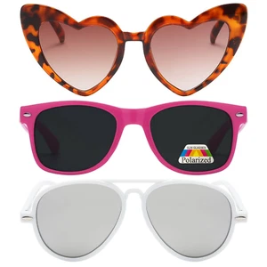 OWL Kid's Assorted 3 Pack Sunglasses – Three Cute Heart, Retro, & Aviator Styles - Picture 1 of 135