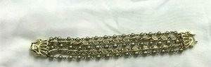 Vintage Silver tone  Multi Chain Faux Pearl Beaded Chain Link Elegant Bracelet - Picture 1 of 6