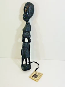 Ethnic Arts Africa Figurine Hand Carved Dark Wood 3 Figures 12" Tall - Picture 1 of 16