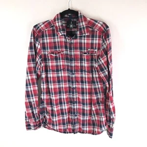 i Jeans by Buffalo Mens Cotton Long Sleeve Flannel Shirt Plaid Red White Blue S - Picture 1 of 3