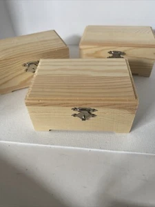 Set of 3 Wooden Box with Hinged Lid & Front Clasp for DIY Art Project Crafts - Picture 1 of 9