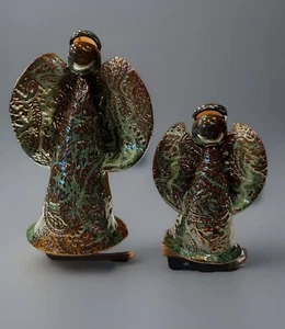Studio Art Pottery (2) Halo Angels Jade Green Glaze Paisley Dress Christmas L@@K - Picture 1 of 12