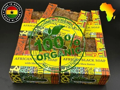 Raw African Black Soap Organic 100% Pure Bar From Ghana Bulk Face Acne Body Wash - Image 1 of 2