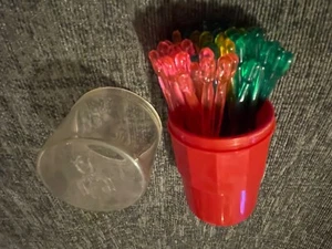 Vintage Germany Fackelmann Blue Green Pink Yellow 60+ Plastic Cocktail Sticks - Picture 1 of 8