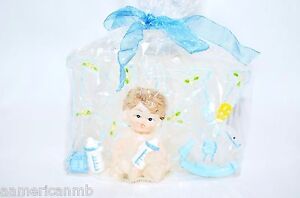 Boy Baby Shower Birthday Candle Cake Topper Blue Party Supply White Boy 3.5x2.5