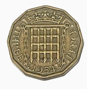 1954 Great Britain 3 Pence Elizabeth Threepence Coin Three Pence Lot B6-152 - Picture 1 of 6