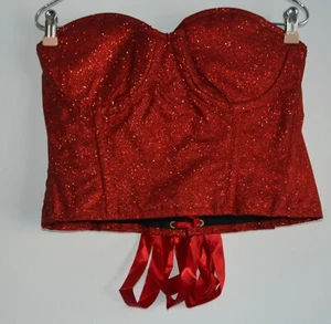 Lujoso, corsé, rojo, brillo, cordones de cinta, XL - Imagen 1 de 8
