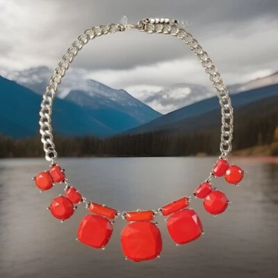 Charming Charlie Chunky Red Textured Resin Stone Statement Standout Necklace - Image 1 of 4