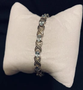 Bracciale Tennis Topazio Blu ADI Argento Sterling 925 Taglia 8" Thailandia - Foto 1 di 11