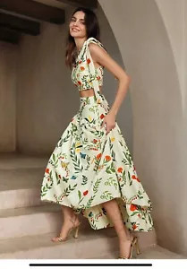 ⛔️SOLD⛔️Botanical Drop Waist Asymmetrical Skirt & Tailored Floral Top Set Med/6 - Picture 1 of 17