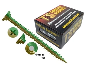 TwisterScrews E-Coat Decking Screws Superior Electropolyseal coated in Tan/Green - Picture 1 of 7