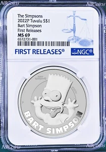 2022 Bart Simpson Simpsons $1 1oz .9999 Silver COIN NGC MS69 FR - Picture 1 of 2