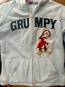 Disney Grumpy Vintage 90s Hoodie Full Zip Embroidered Baby Sky Blue Small - Picture 1 of 7