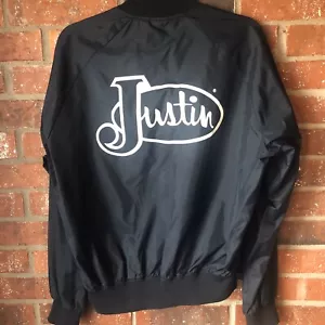 Stivali vintage linea gesso Justins giacca in nylon nero taglia media logo bianco - Foto 1 di 12