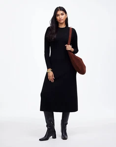 Maxi Vestido Suéter Madewell Merino Para Mujer Talla L Negro Tejido Midi NT938 NUEVO CON ETIQUETAS - Imagen 1 de 15