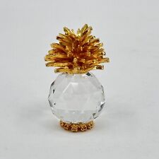 Crystal Prism Glass Pineapple Gold Tone Crown Leaves Base 2" Figure Collectible