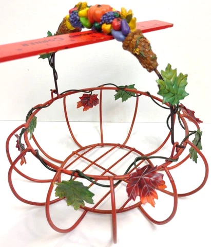 Metal Wire Pumpkin Shaped Basket With Fruit Handle Fall Decor Thanksgiving Cover