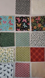 Charm Squares 42 piece 5"x5" Floral Quilt Fabric Cream Blue Green - Picture 1 of 15