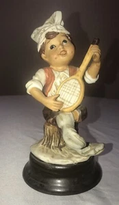 Vintage Giuseppe Armani Styled Ceramic Figurine Music Box Chef Boy Playing Banjo - Picture 1 of 4