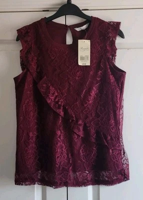 BNWT Size 12, Ladies Burgandy, Sleeveless Top With Lace Overlay - Image 1 of 4