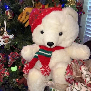 KMART 1986 Peluche Navidad Papá Noel Oso Blanco Sombrero y Bufanda Fairview 20" - Imagen 1 de 5