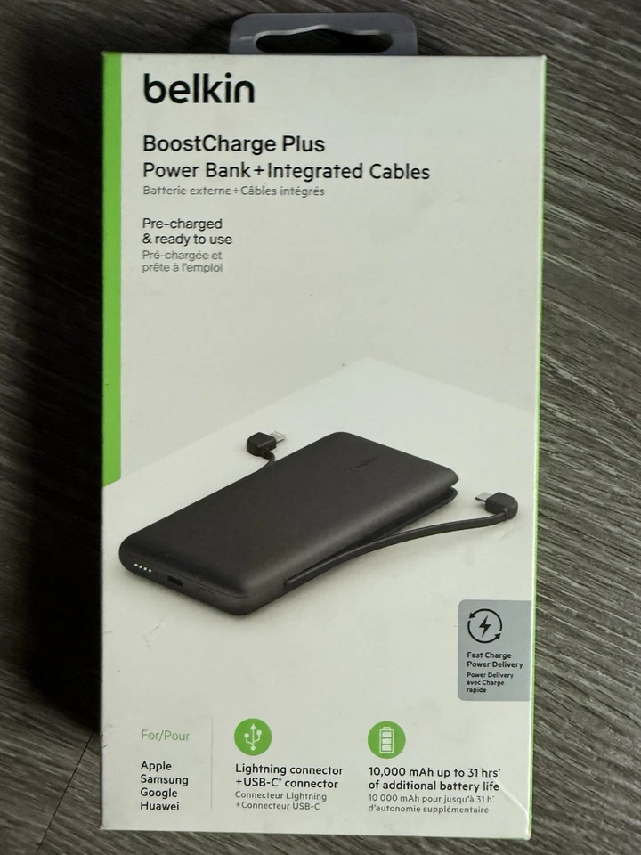 Cargador portátil Belkin BoostCharge Plus 10000 mAh USB-C con cable integrado Foto 1 de 2