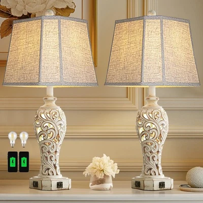Juego de 2 Lámparas de Mesa Rústicas con Luz de Noche USB para Salón Dormitorio Foto 1 de 4