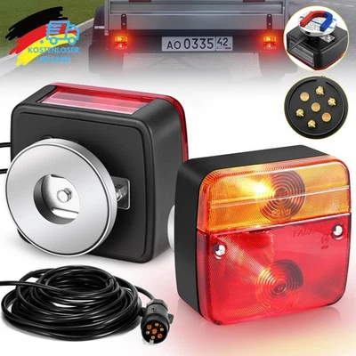 ANHÄNGERLAMPEN-SET mit MAGNETHALTER 2-TLG 7-POLIG 7,5 m RÜCKLEUCHTE 5 Funktionen - Bild 1 von 4