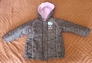 Hello Kitty Sanrio Full Zip Jacket Brown Puffer Jacket Pink Hearts - Picture 1 of 7