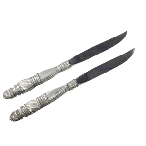 2/Set Gorham Pewter Handle Steak Knife 9" Stainless Steel Silver-Tone Satin - Picture 1 of 4