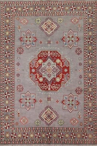 Gray Super Kazak Geometric Oriental Area Rug 6'x8' Wool Hand-knotted Carpet - Picture 1 of 12