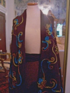 2.5yds EA EMBROIDERED & PLAIN BROWN ITALIAN WOOL BLEND BOUCLE SHEER SWEATER KNIT - Picture 1 of 9