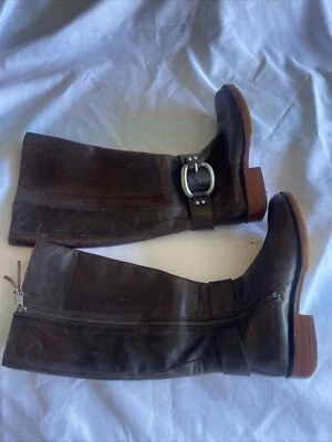 Fossil Brown Leather Tall Side Zip Buckle Boots Women's 7 - Image 1 of 4