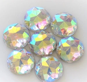 60pcsx 12mm Crystal AB Acrylic Flatback Round Strass Rhinestones Crystal Sew-on - Picture 1 of 8