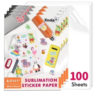 Koala Sublimation Sticker Paper Waterproof Matte White 100 Sheets 8.5x11 - Picture 1 of 9