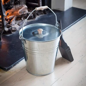 Metal Bucket Fireside Coal Ash Wood Log Fireplace Storage Bin Skuttle With Lid - Picture 1 of 3