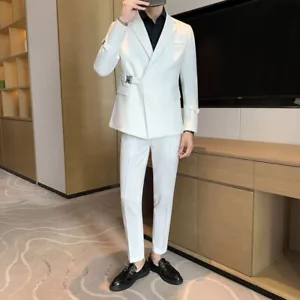 Wedding Dress Suit Jacket Men's High-end Handsome Casual Side Button Coat+pants - Picture 1 of 20