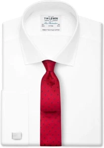 TM Lewin Mens  White Poplin Fitted Double Cuff Shirt 15 “ New RRP £39.95 - Picture 1 of 3