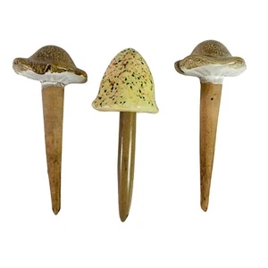 Fairy Mushroom Garden Stakes Set 3 Ceramic Toadstool Decorative Plant Flower Pot - Picture 1 of 12