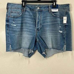 Old Navy Jean shorts blue distressed high rise og straight women’s size 20 - Picture 1 of 7