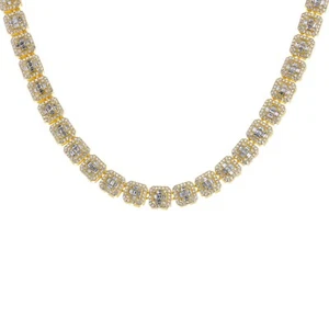 Men's Gold Plated Iced Out CZ Baguette Stone Tennis Chain 18" 20" 24"  Hip Hop - Picture 1 of 6